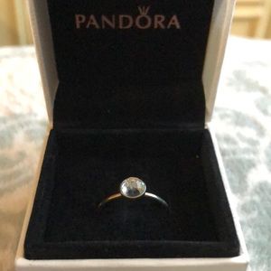 Pandora March Droplet Ring, aqua blue crystal